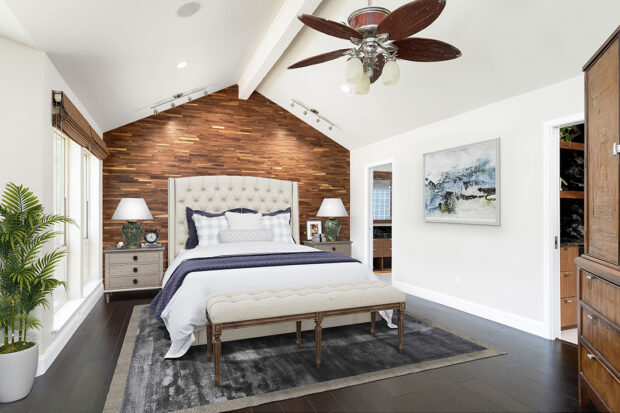 master bathroom remodel with giant bed and custom flooring